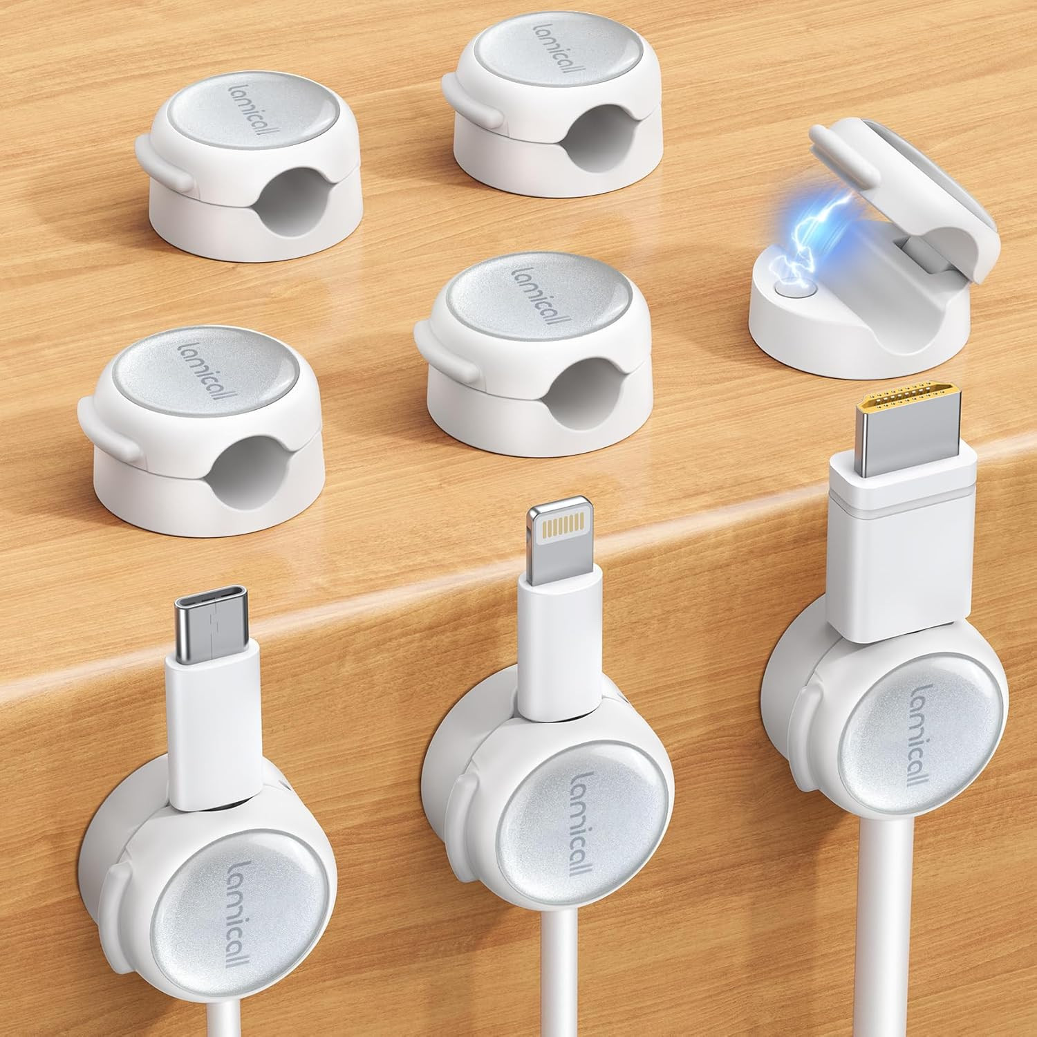 8 Pack Magnetic Cable Clips Cord Organizer Silver Shine Design Aesthetic Clear