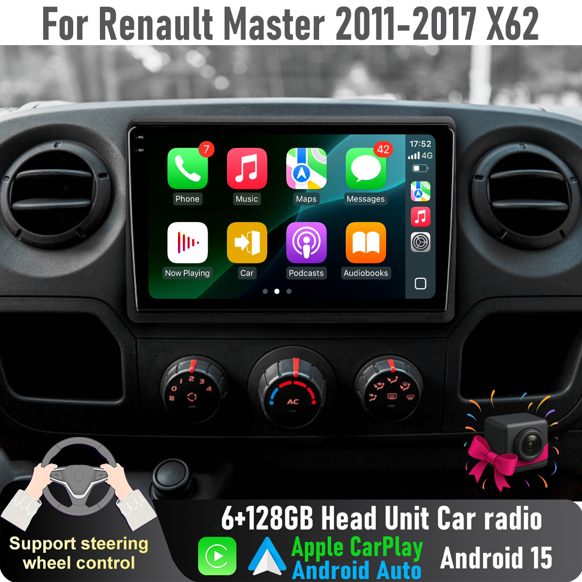 10'' Apple CarPlay Auto 6+128GB Head Unit Car radio For Renault Master 2011-2017