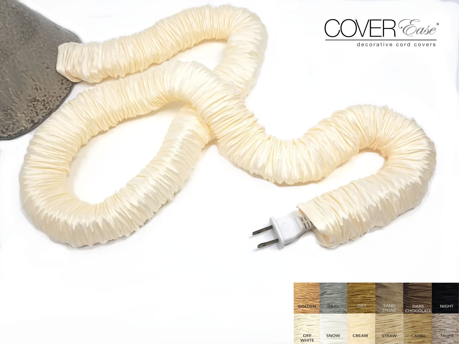 Cream 9 ft x 2 in Lamp Cord Cover, Fabric Cord Cover, Cord Sleeve USA