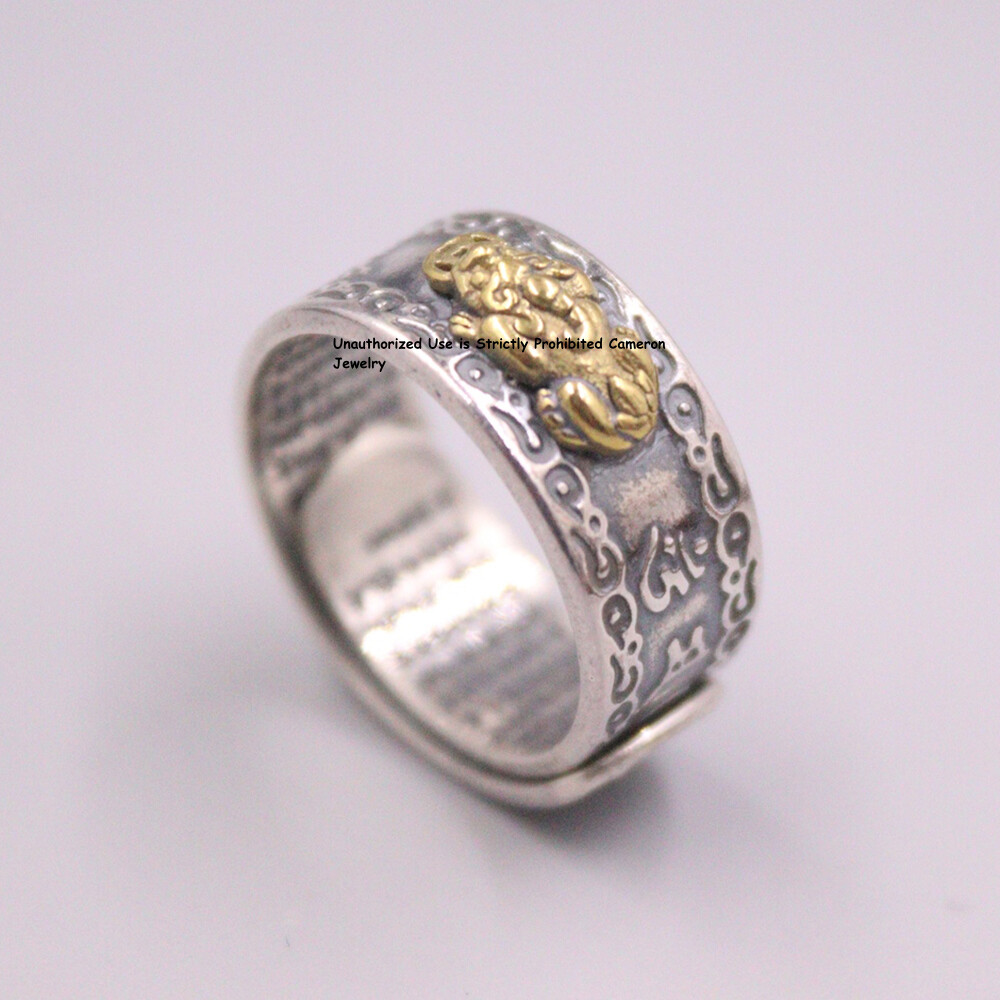 Pure S990 Silver 990 Band Men Women Lucky 9mm Coin Pixiu Ring Us Size :5-9
