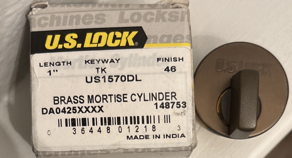U.S. LOCK - 1" Turnknob Brass Mortise Cylinder - Brown - US1570DL - New in Box