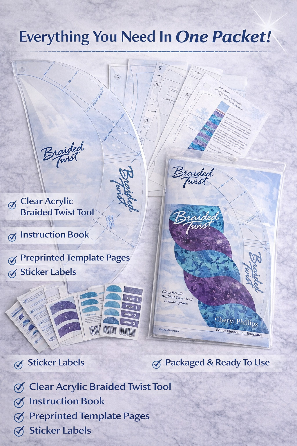 Braided Twist Quilt Tool Kit Acrylic Template Set w/ Book & Patterns Sewing