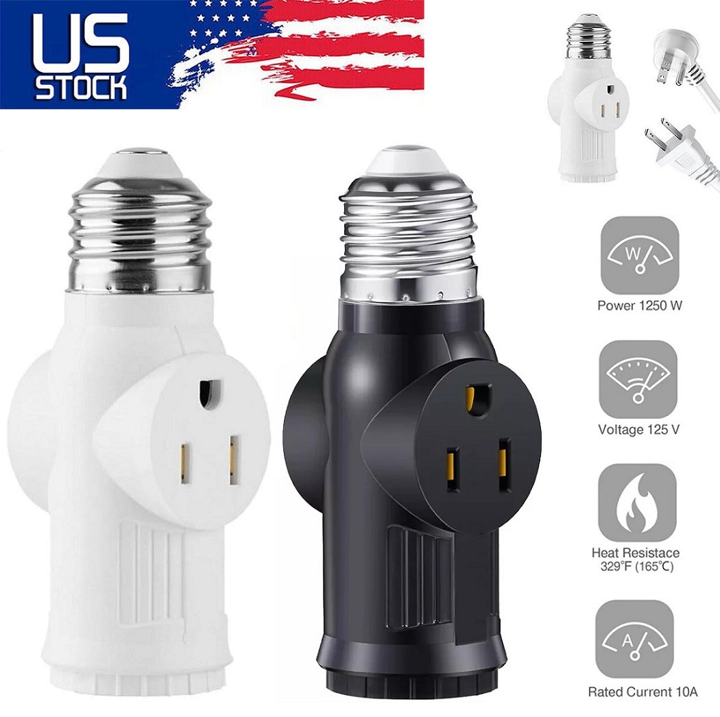 2× 2/3 Prong Light Socket Outlet E26 E27 Light Socket to Plug Adapter Convert