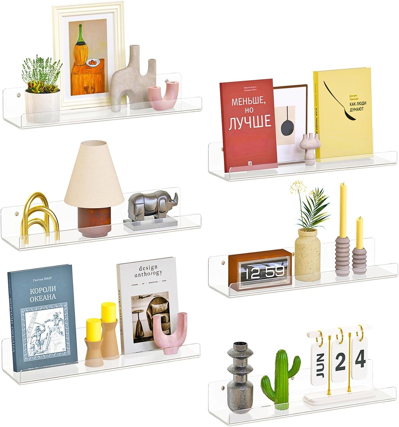 2 Pack Floating Shelves Wall 15" Clear Book Shelf Acrylic Floating Wall Shelf