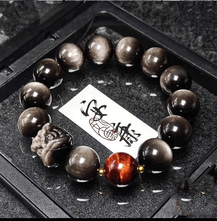 Natural Silver Obsidian Bracelet, Obsidian Bead Bracelet Golden Obsidian Jewelry