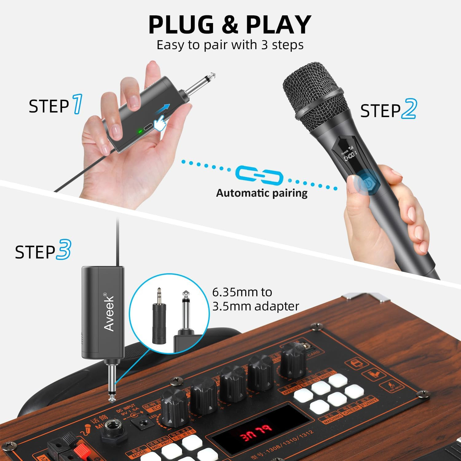 Aveek Karaoke Microphone Wireless, for Speakers with 2 Packs
