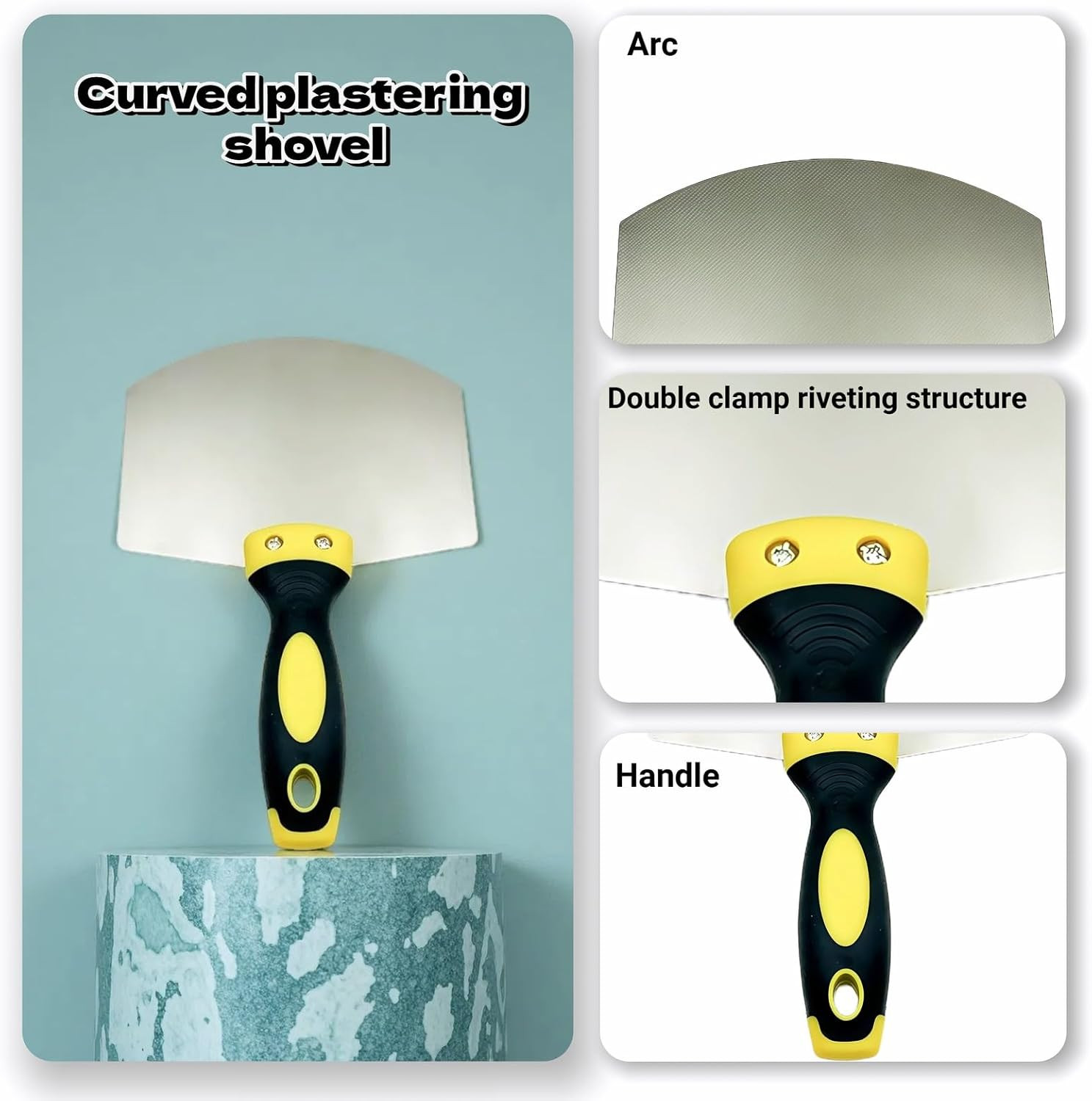 Professional Curved Plastering Trowel,Stainless Steel Arc Drywall Spatula: Effic