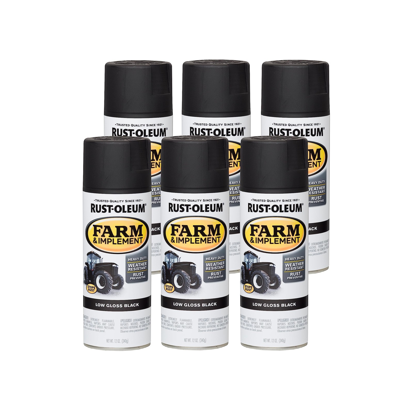 RustOleum 2801306PK Farm & Implement Spray Paint, 12 oz, Low Gloss Black, Pac...