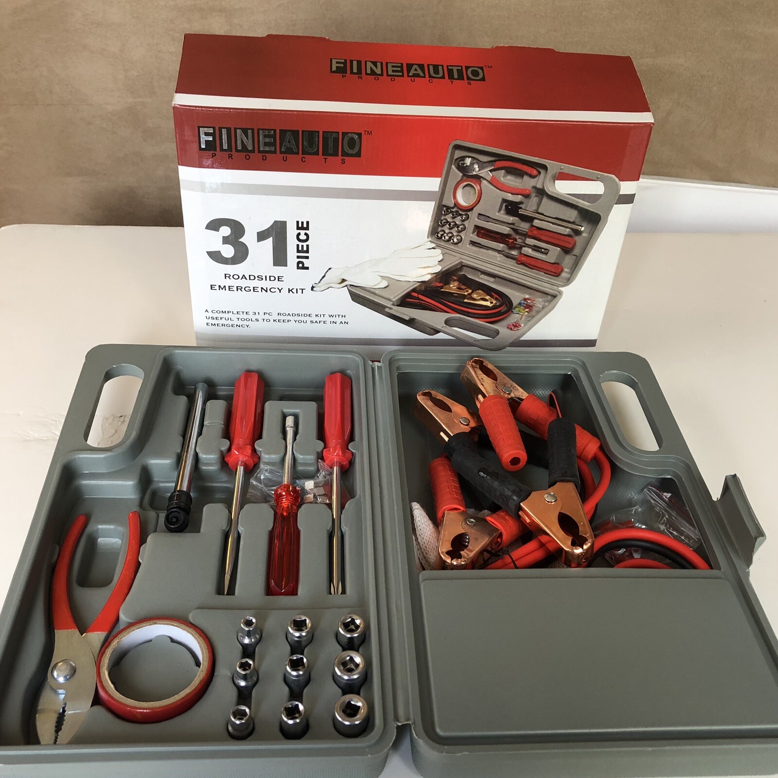 Auto Emergency Kit Set Roadside Car Tool Vehicle Safety Kit Jumper 31 Piece NEW