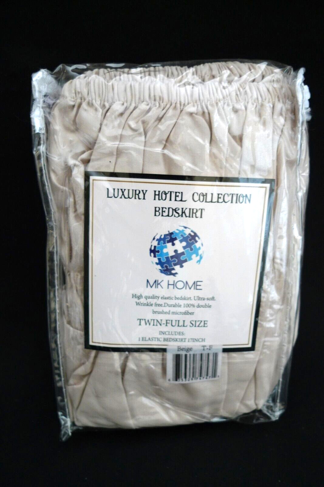 NEW MK HOME BED SKIRT LUXURY HOTEL COLLECTN TWIN FULL SIZE ELASTIC 17" TAN BEIGE