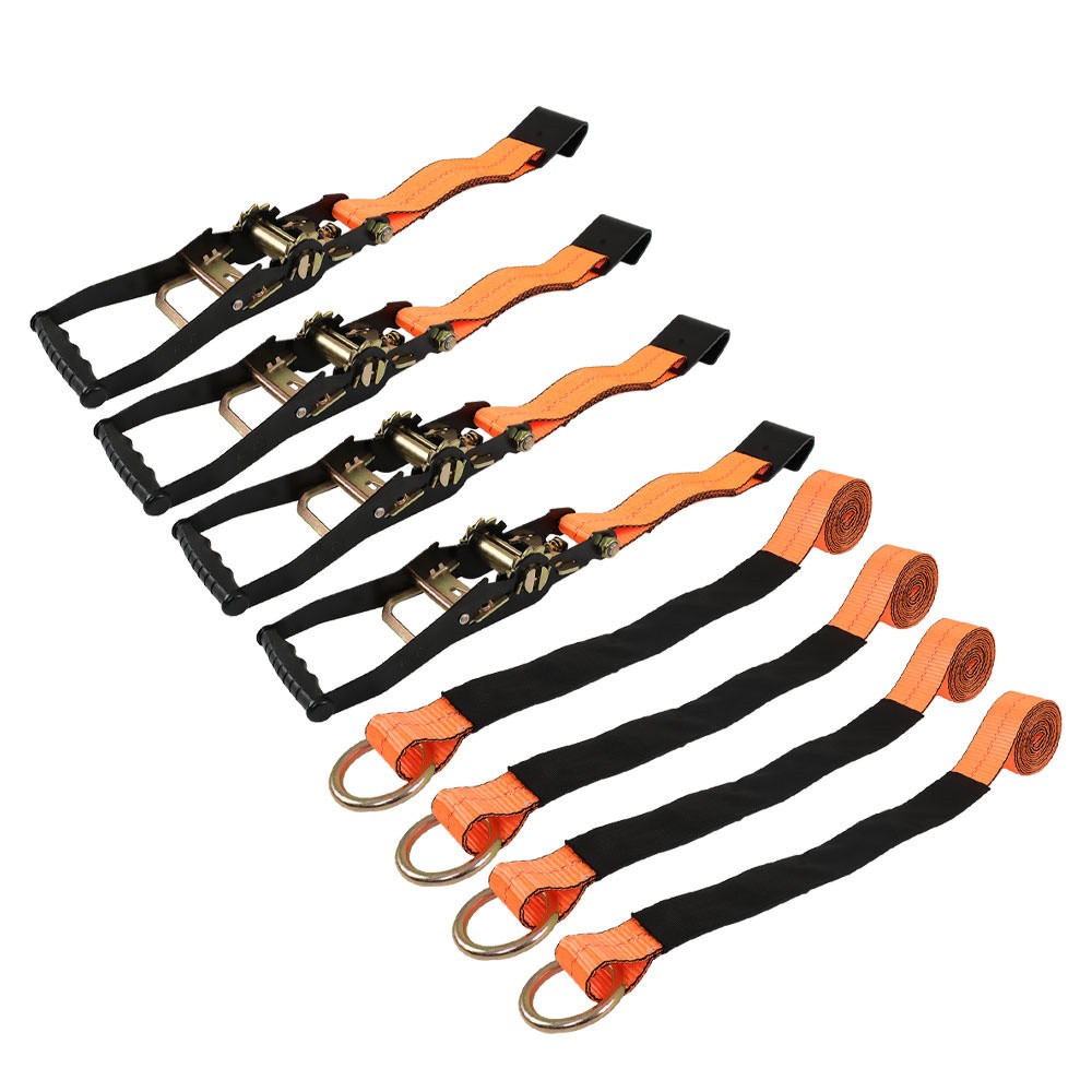 Car Tie Down with Flat Hooks 2" x 96" 4 Pack 3300 Pounds Lasso Style