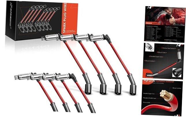 High Heat Spark Plug Ignition Wires Set of 8 Compatible with Chevrolet Chevy