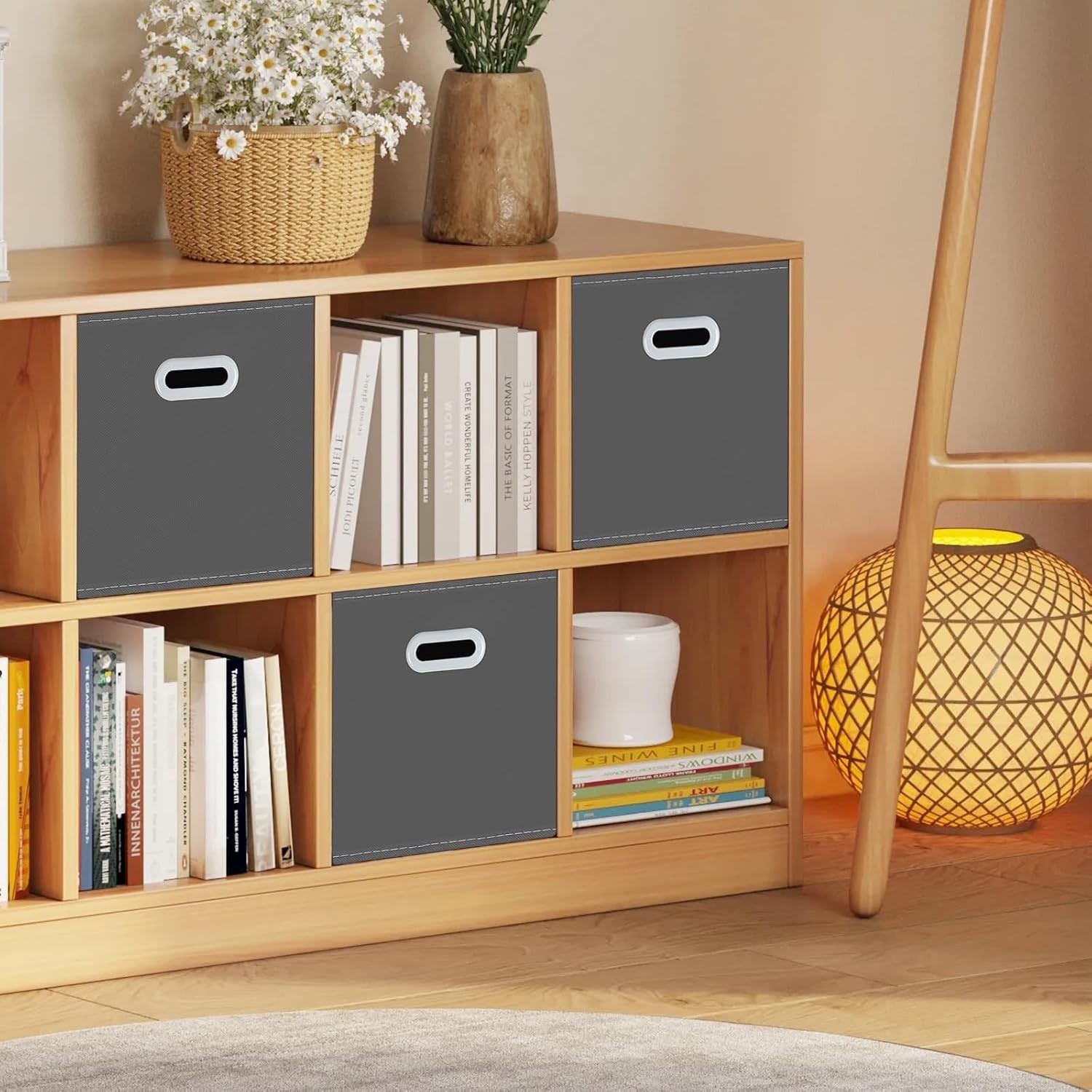 Stylish Gray Fabric Cube Organizers - Foldable, Lightweight, and Space-Saving