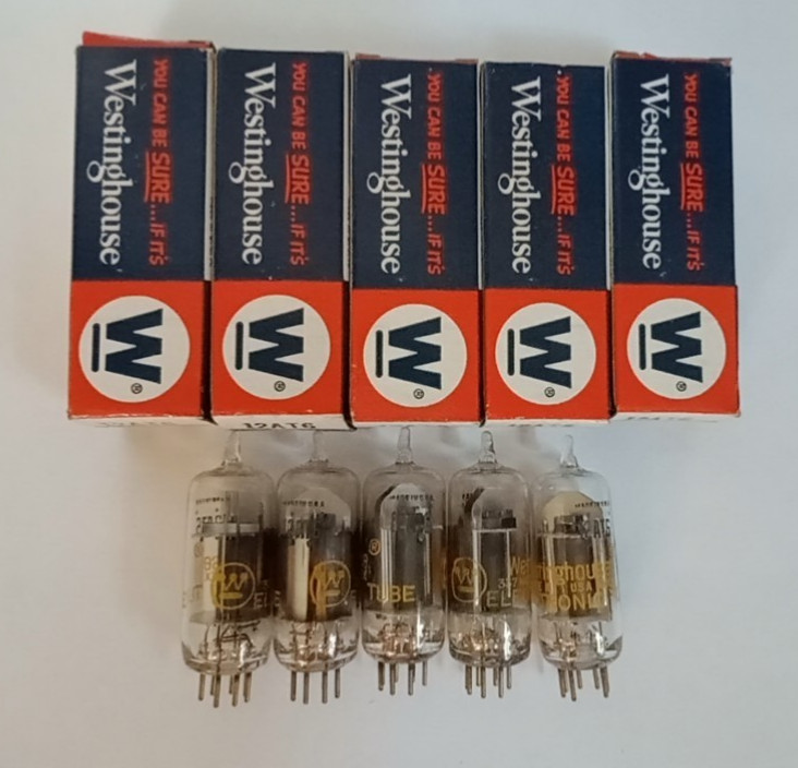 5 Westinghouse 12AT6 Electronic Radio Tubes in Boxes w/ Sleeve Vintage NOS
