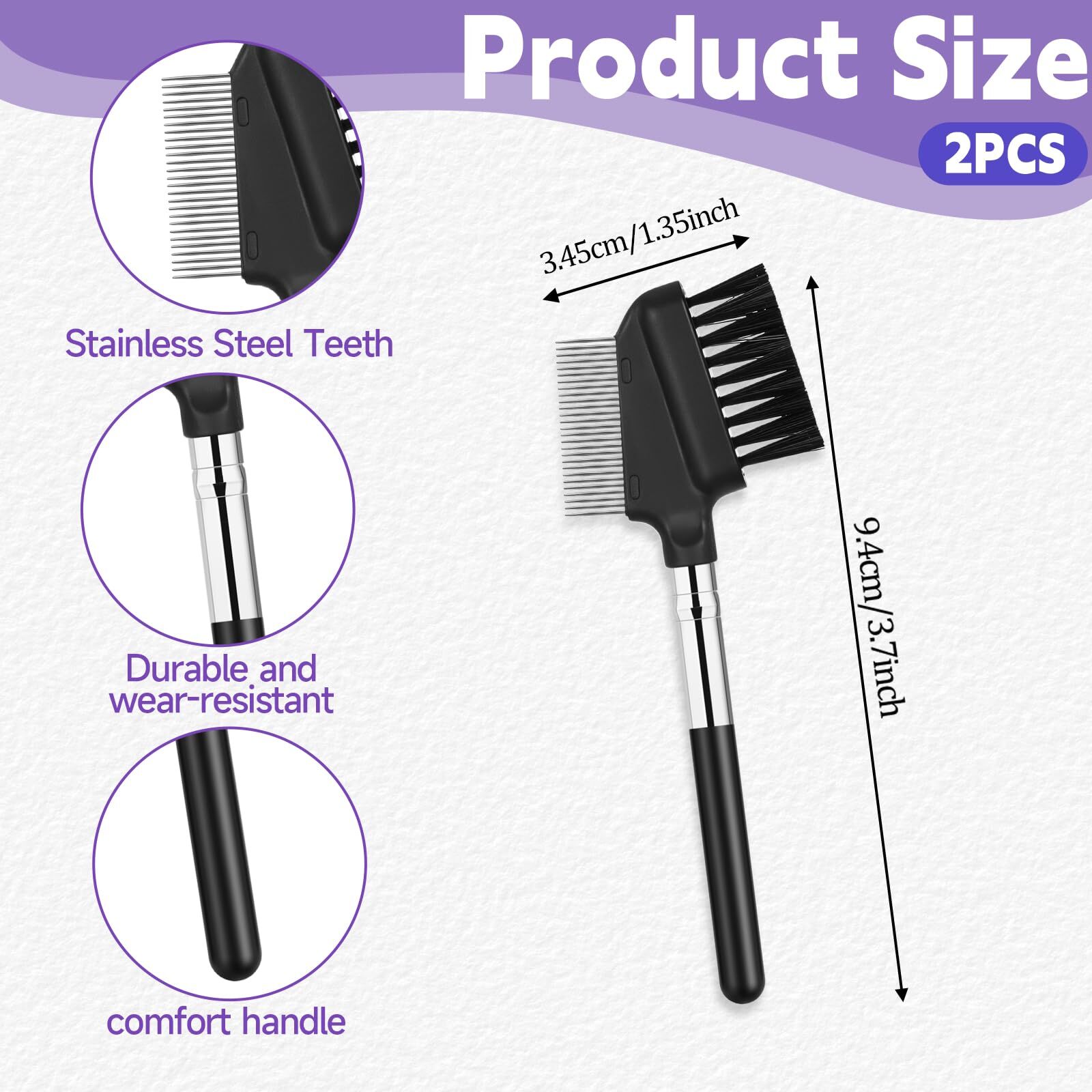 Small Eyelash Comb 2 Pack Metal Eyelash Brush Eyelash Separator Tool Eyebrow ...