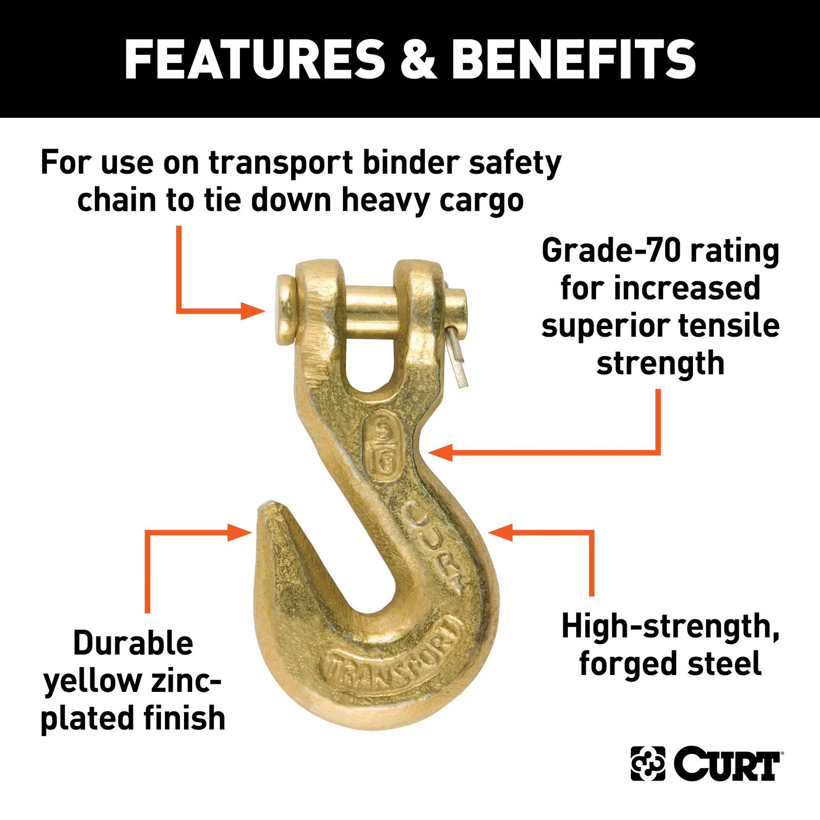 Curt-5/16" Clevis Grab Hook (4,700 lbs, 7/16" Pin)