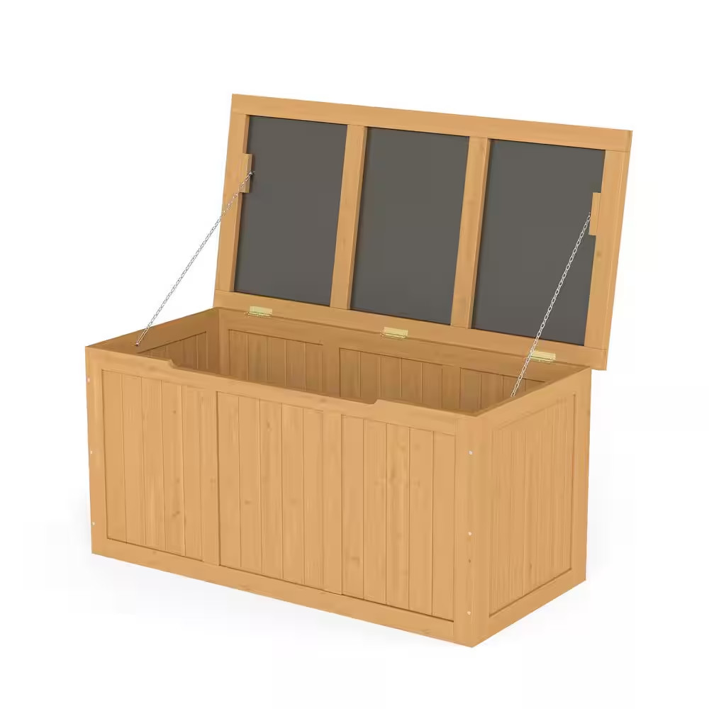 67 Gal. Light Brown Outdoor Wooden Deck Box, Solid Wood Storage Box