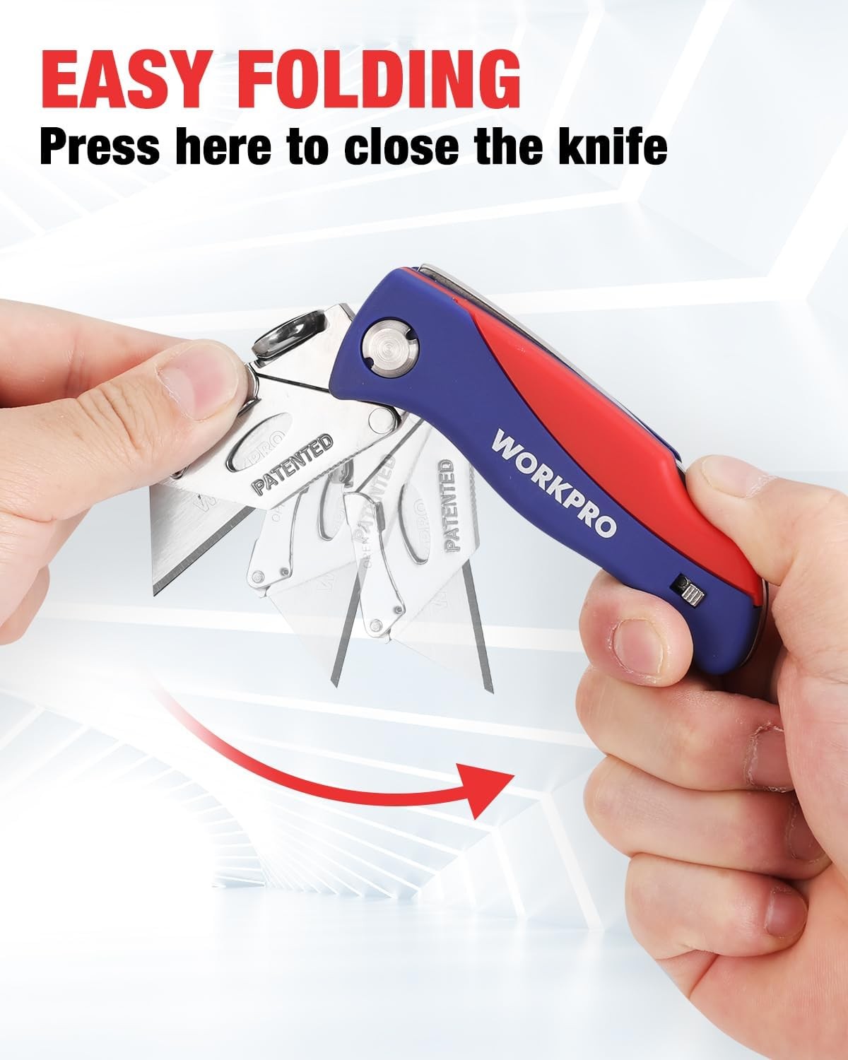 WORKPRO Folding Utility Knife Quick-Change Box Cutter 5PCS Extra Blade in Handle