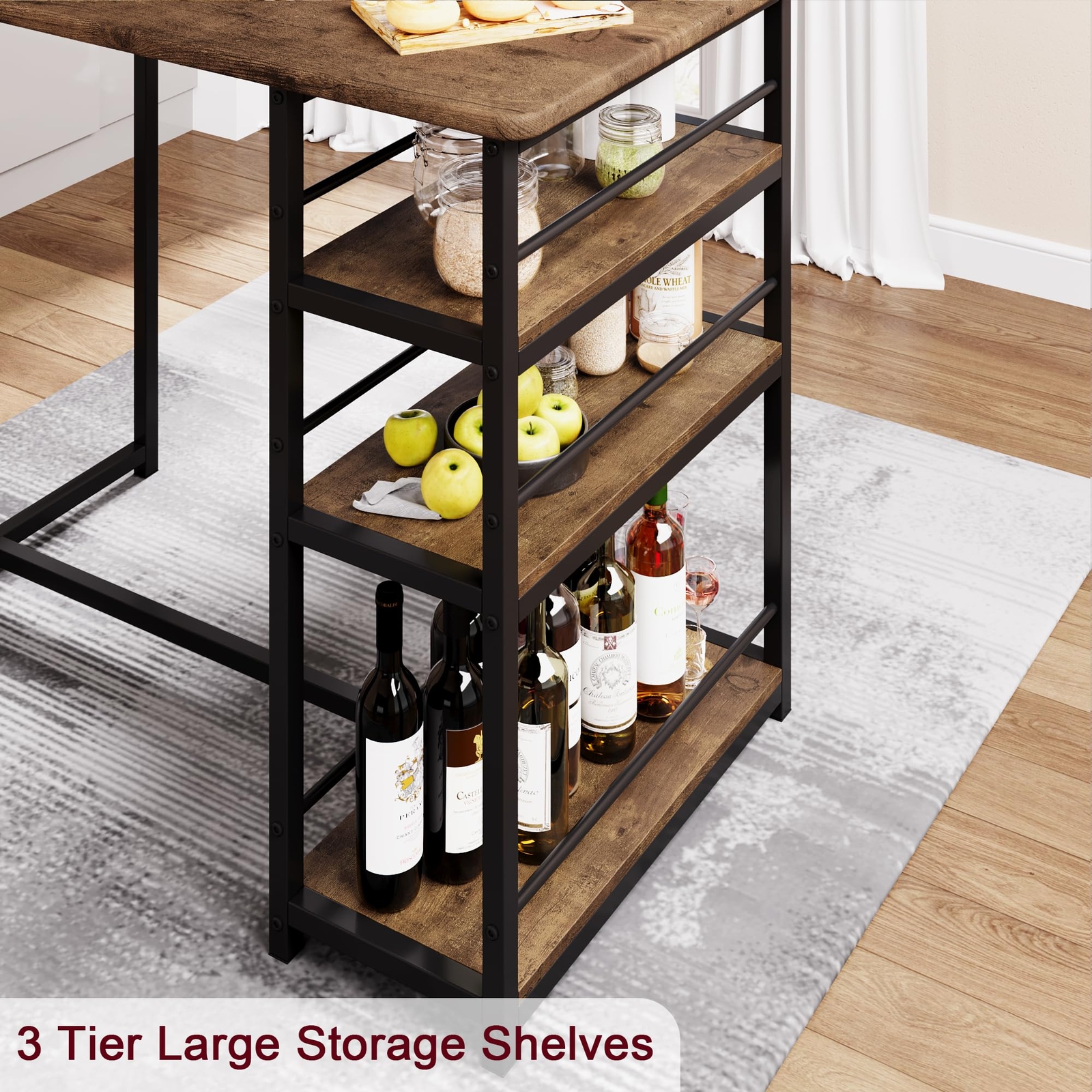 Modern Dining RoomTable Set for 2 Kitchen Table with 2 Chairs w/ Storage Shelves
