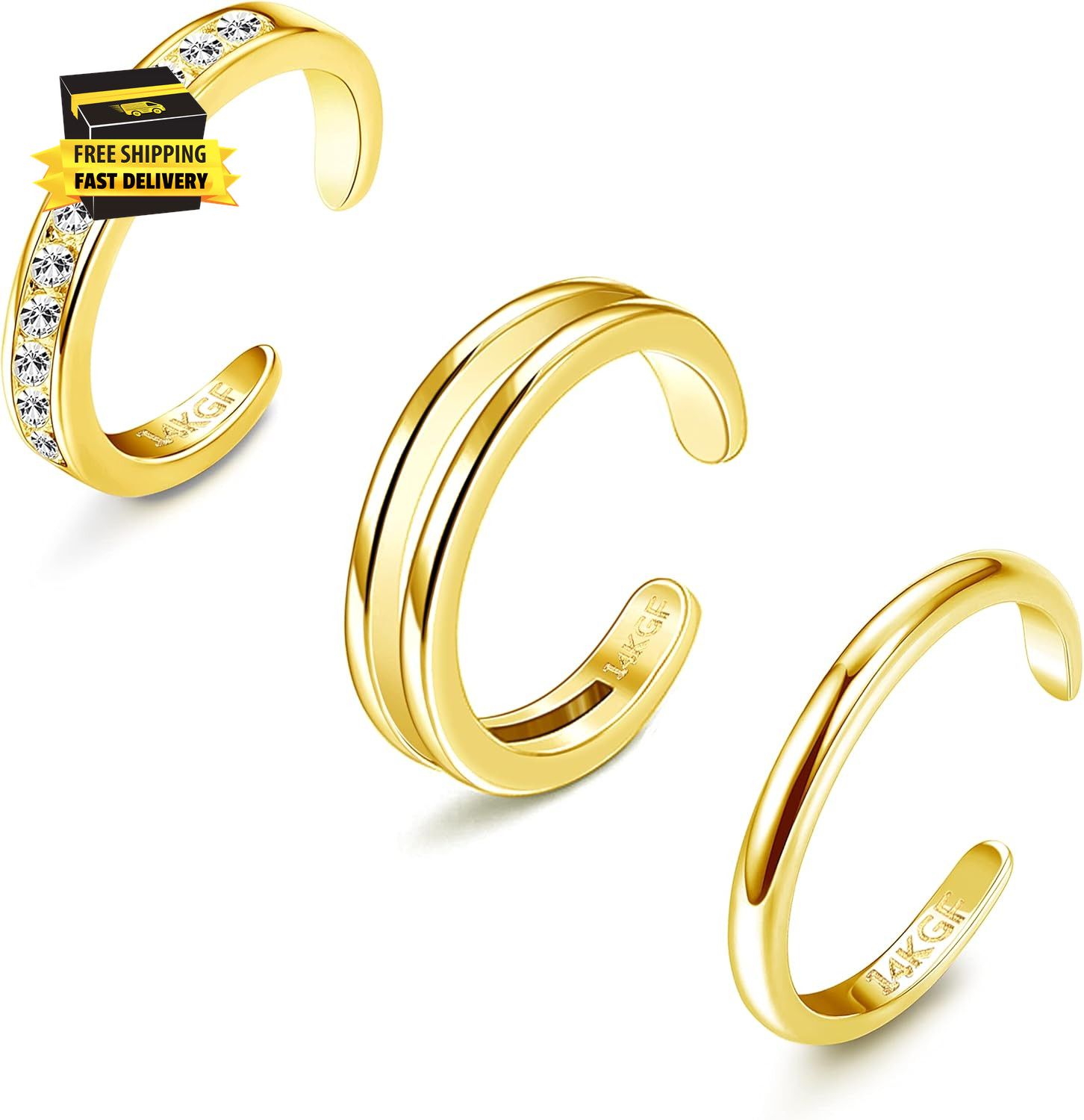14K Gold Plated Toe Rings Adjustable Open Toe Rings Cubic Zirconia Band Toe Ring