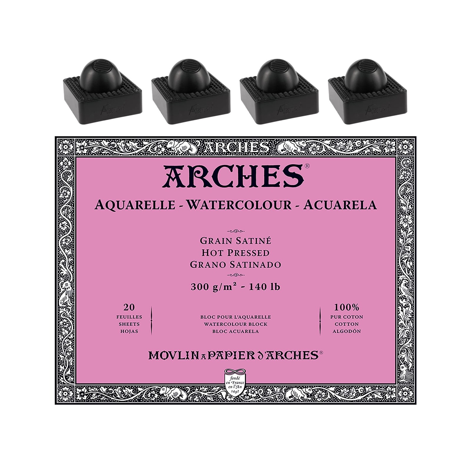 Arches Watercolor Paper Block - Hot Press 140lb - 10x14 - with 4-Pack Upsyde ...