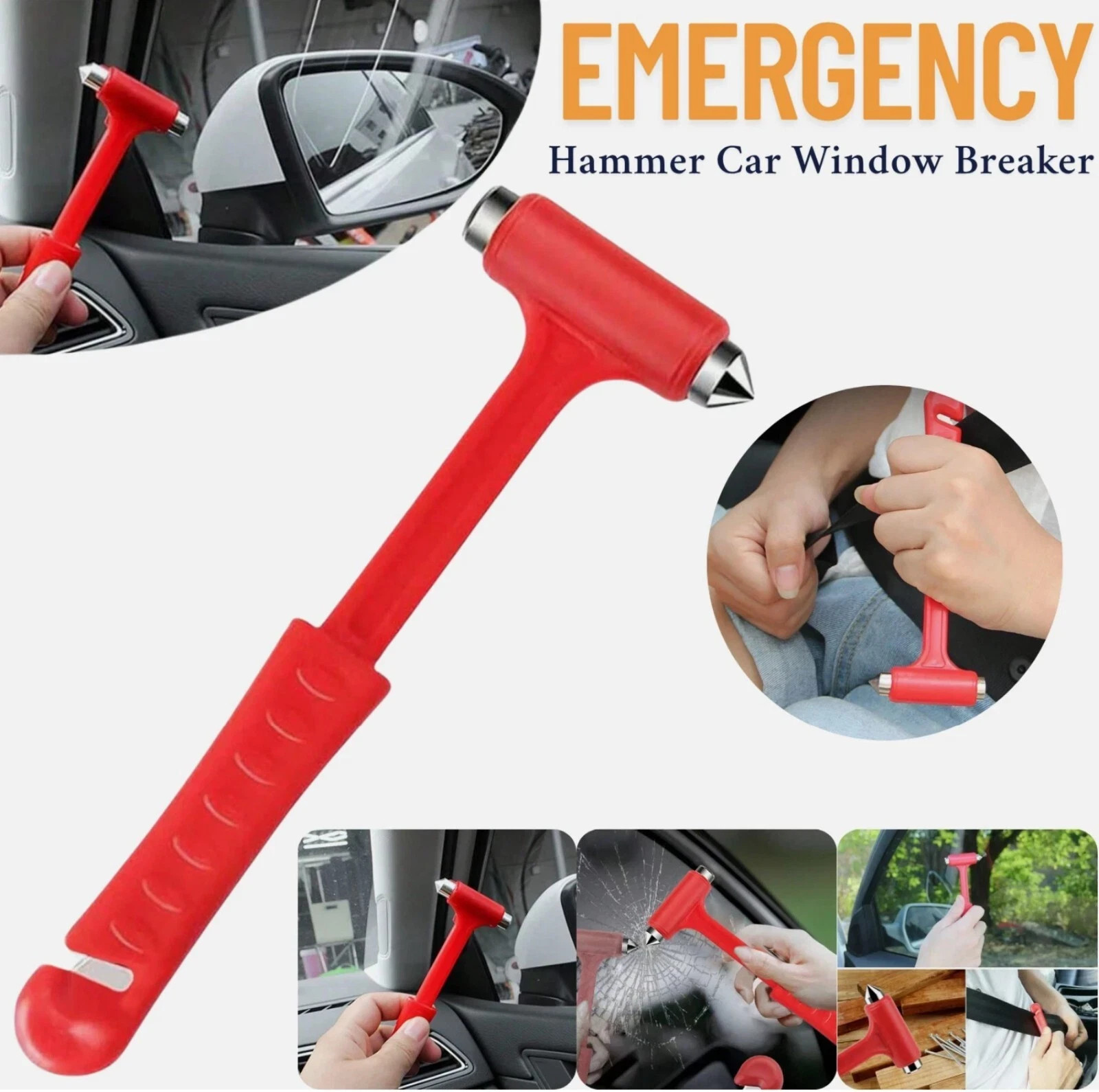 EMERGENCY HAMMER CAR WINDOW BREAKER SEATBELT CUTTER BREAK GLASS ESCAPE SAFETY US