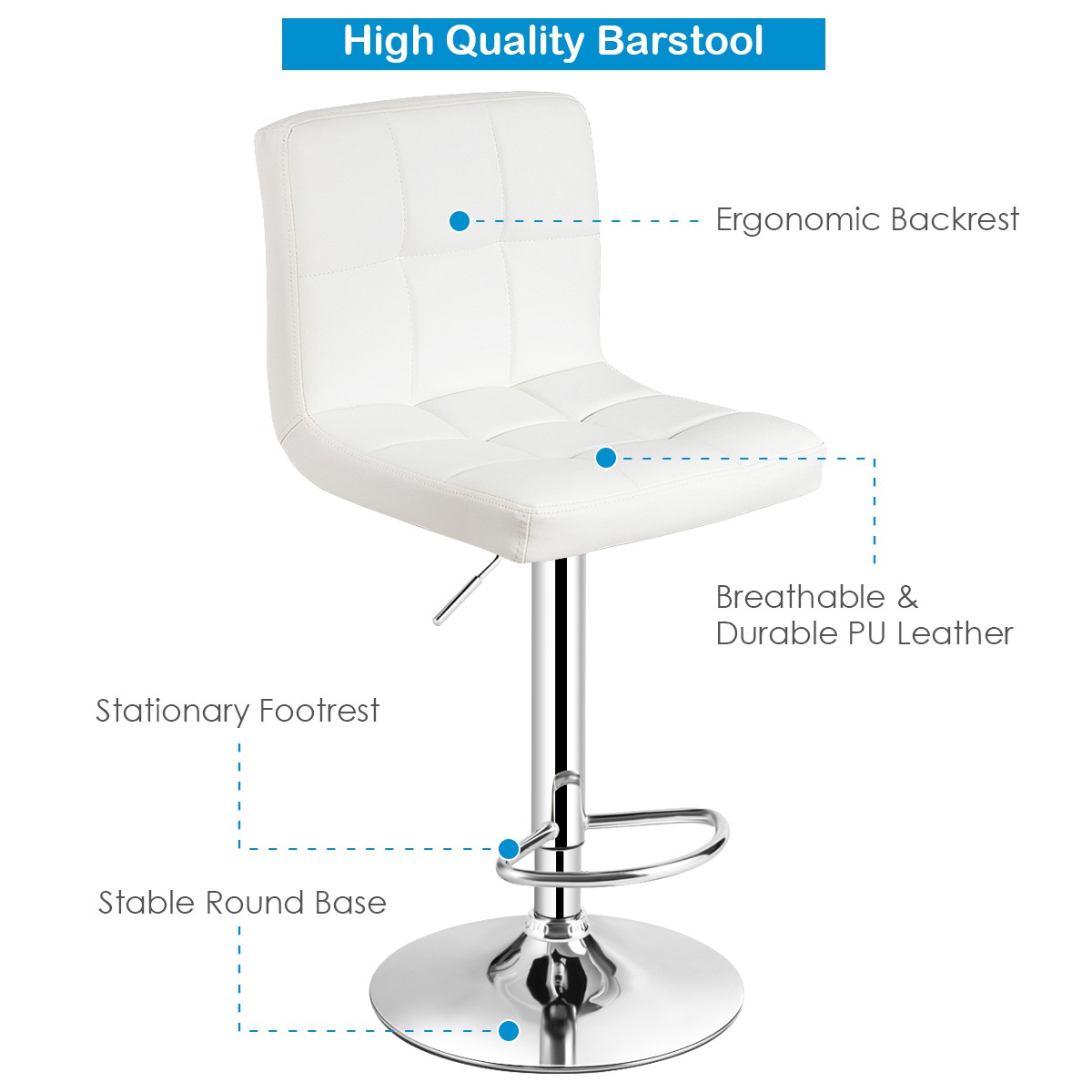 Costway 3PCS Pub Table Set 24" Round Bar Table & 2 Adjustable Bar Stools White