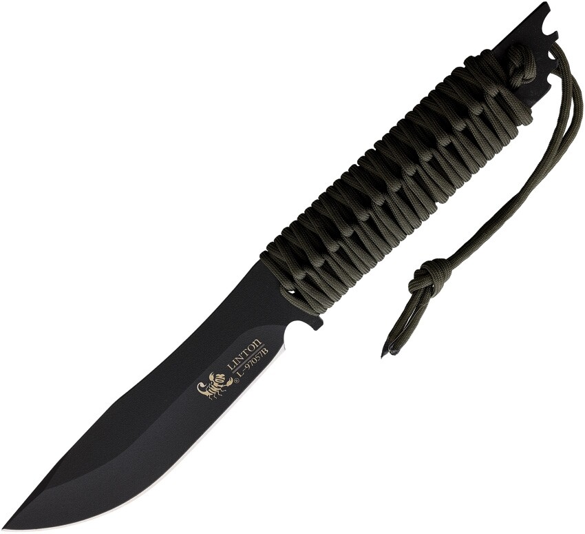 Linton Cutlery Fixed Knife 6.25" Stainless Blade OD Green Cord Wrapped Handle
