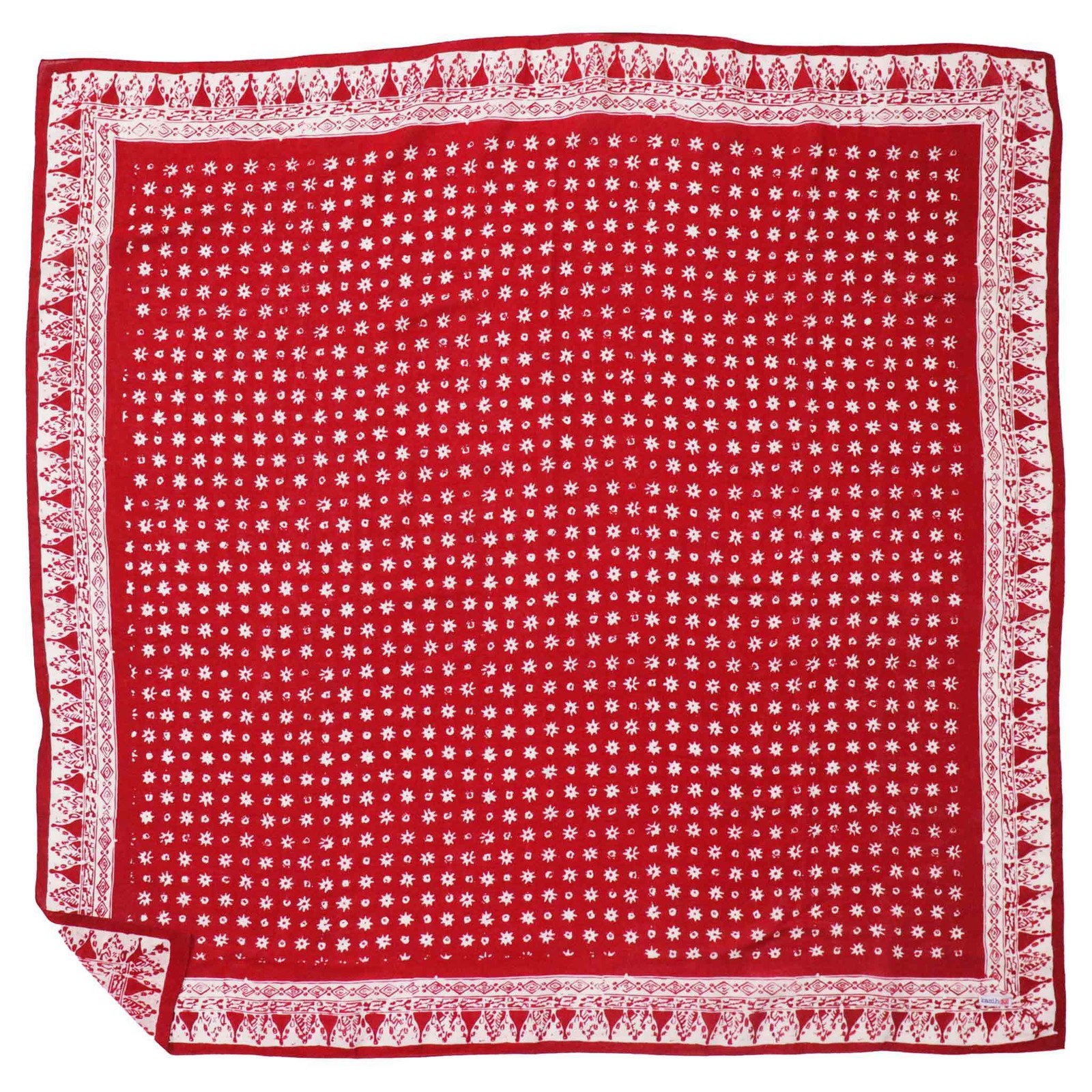 Large 39" Hand Dyed Batik Bandana, 100% Soft Cotton, Celebrations, Red, White