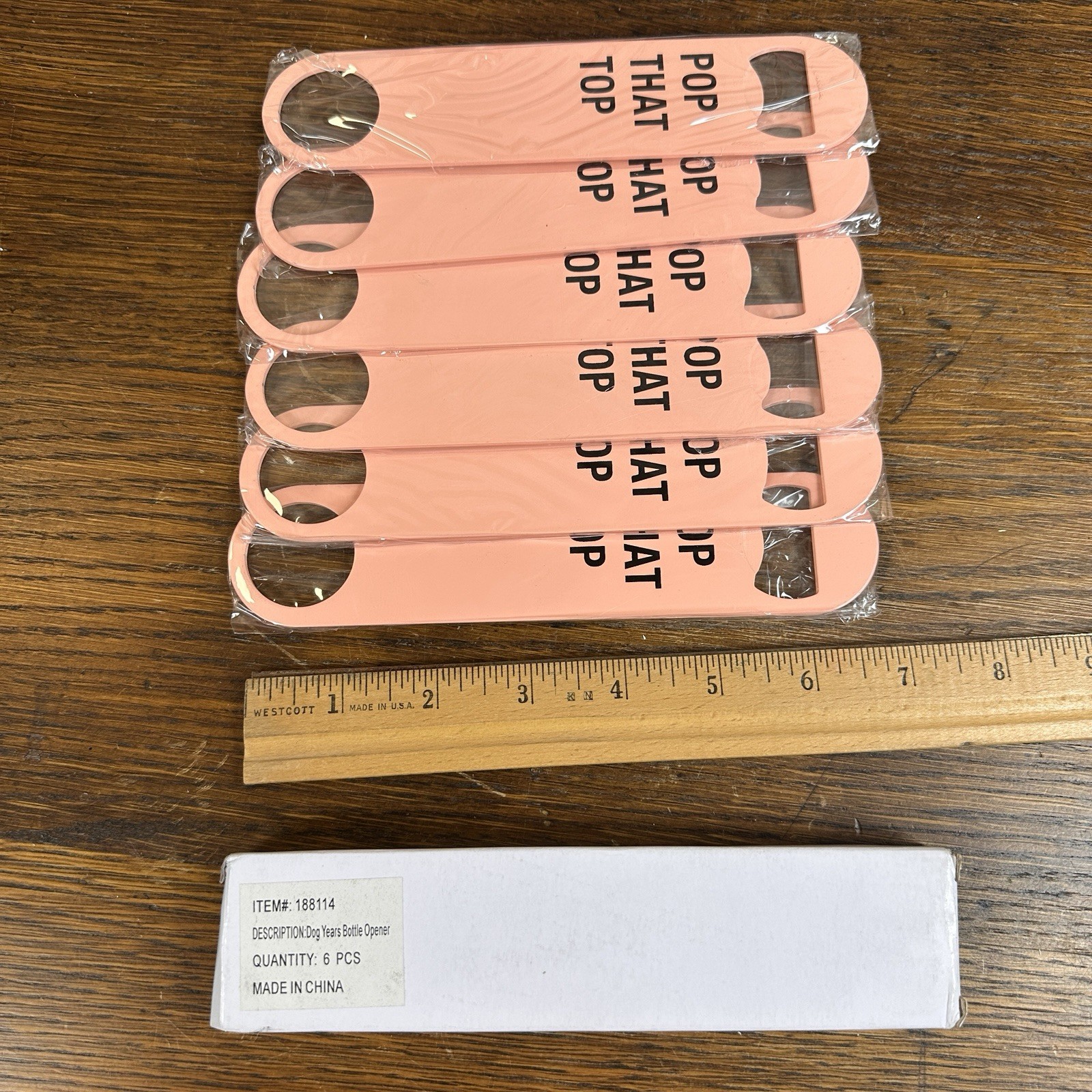 Pop That Top Pink Bottle Openers Set of 6 Stainless Steel Bar Keys