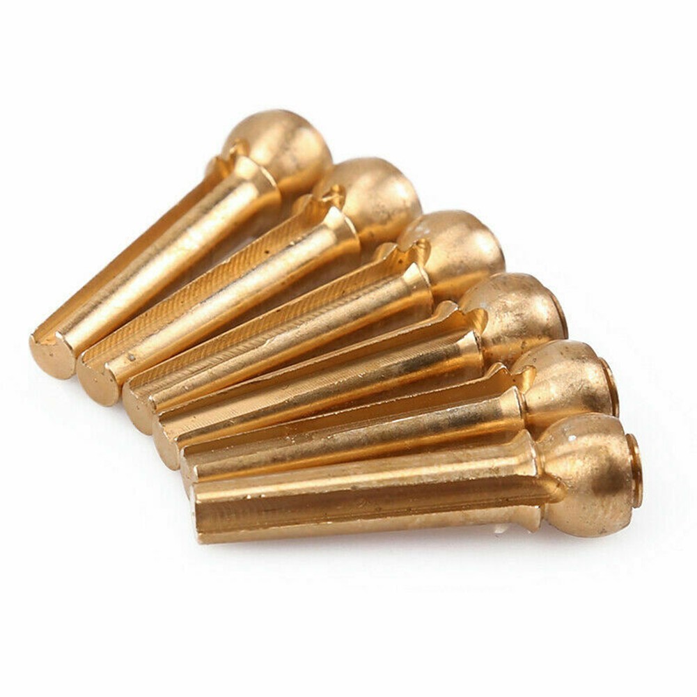 6Pack Acoustic Guitar Brass Bridge Fixed Pins Cone String Dot Solid String Nails