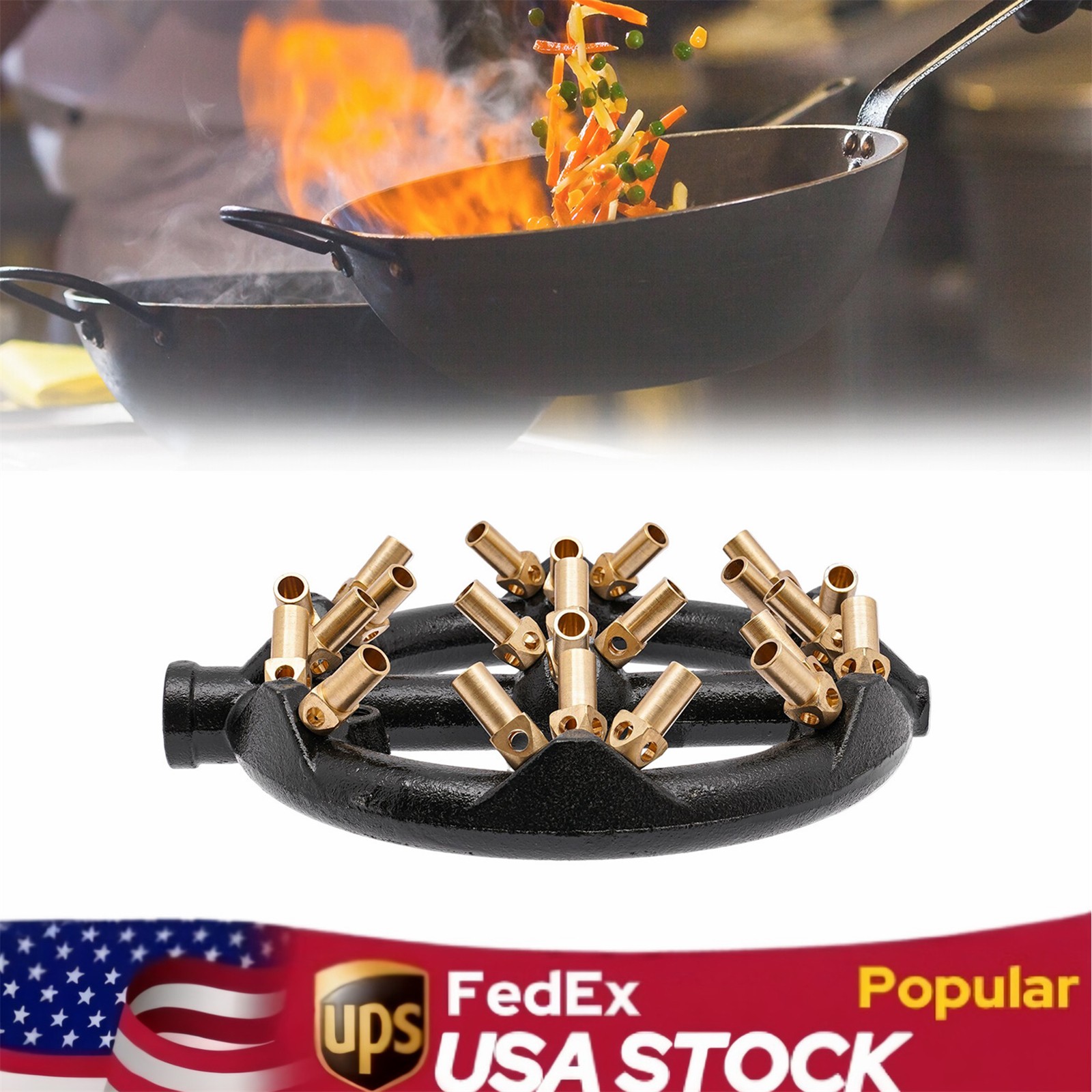 23-Tips Natural Gas Jet Burner For Chinese Wok Range Cast Iron Body Round USA