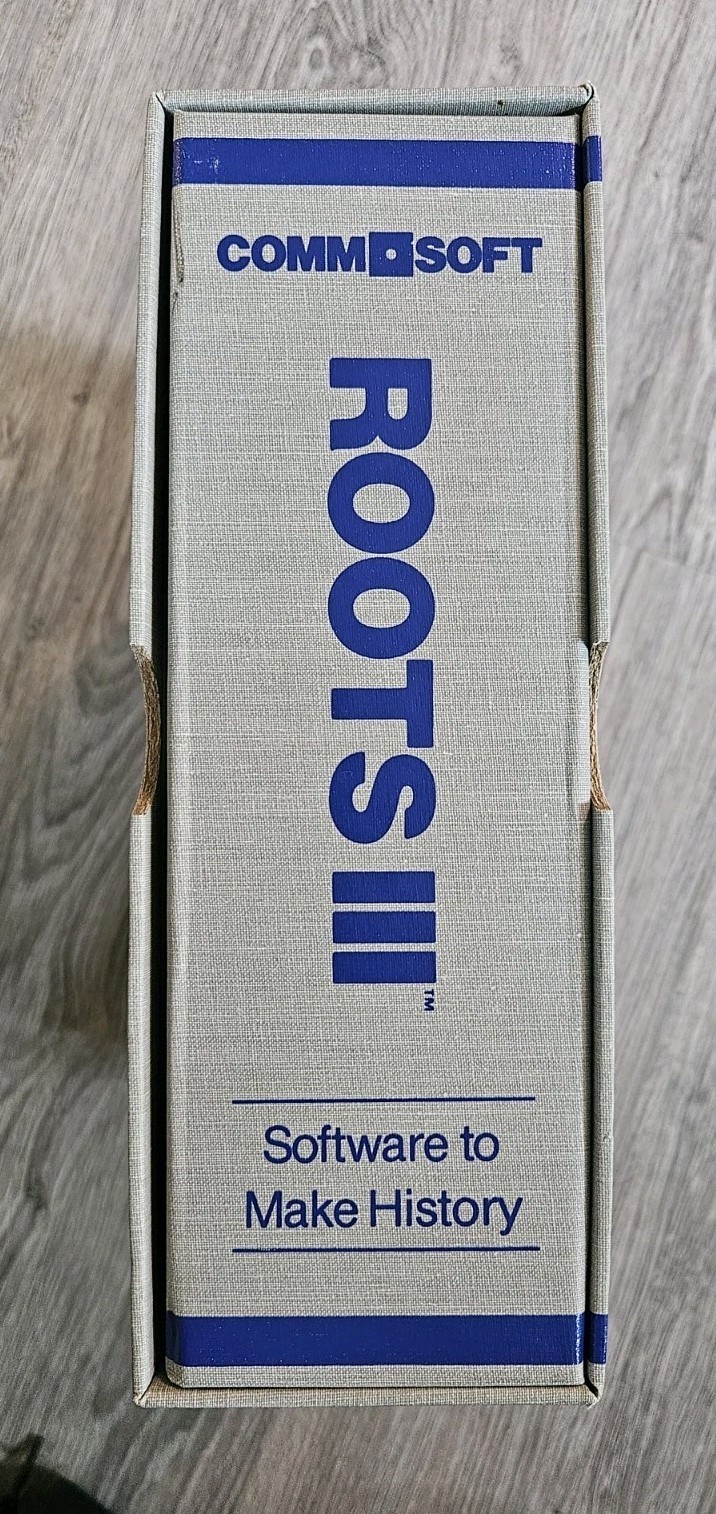 Roots III Genealogy IBM Software, 1988 CommSoft, Complete & software floppy disc