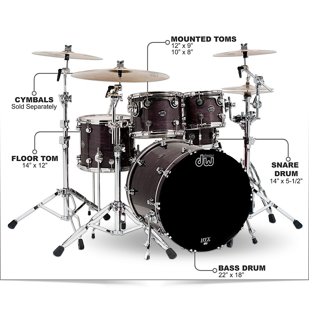 DW Performance Series 5-Piece Shell Pack w Chrome Hardware Ebony Stain Lacquer