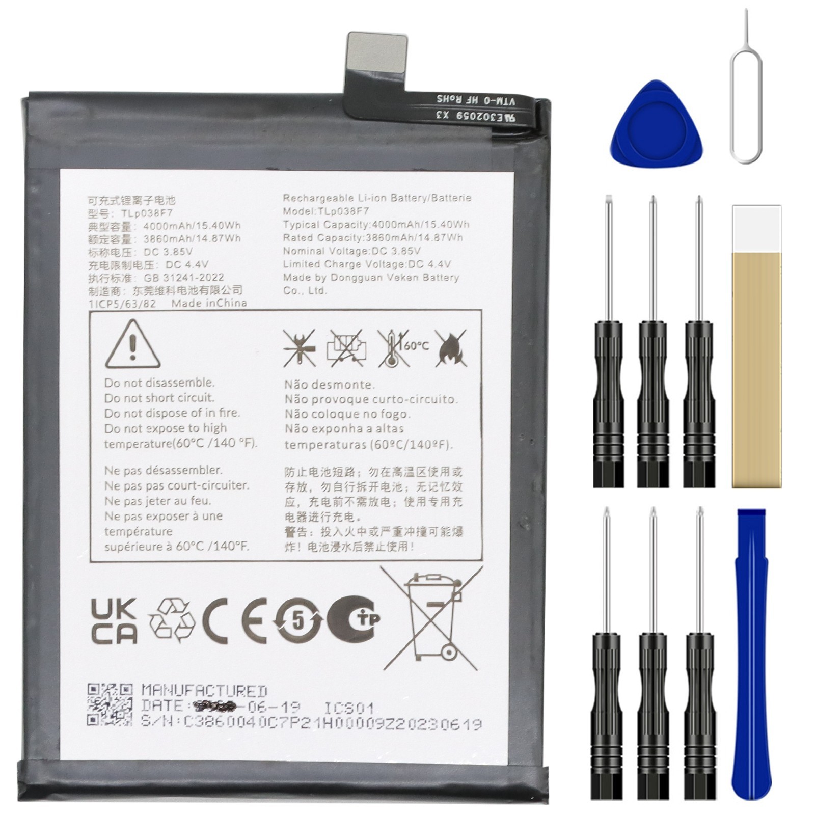 Replacement Battery for TCL K24 T434D T434W TLp038F7 TLp038G7 4000mAh
