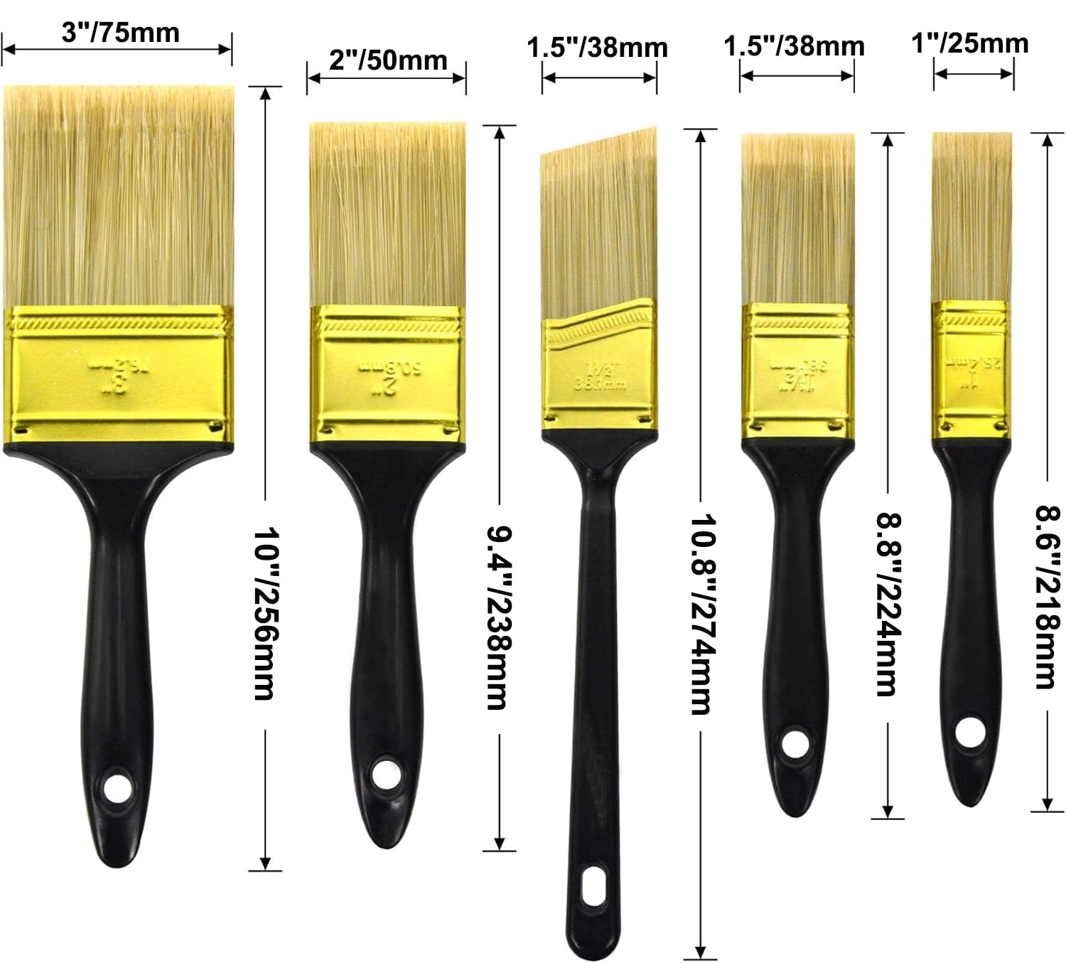 Great Andrew Paint Brushes, 5 Pack Great Value Multi use(3" 2" 1.5" 1" Flat &...