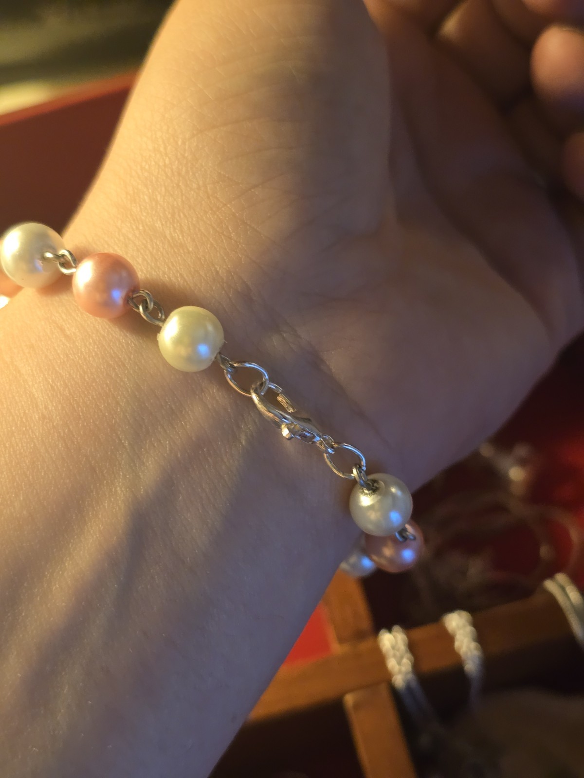 Handmade Multi-Color Pearl Beaded Bracelet with Silver Chain
