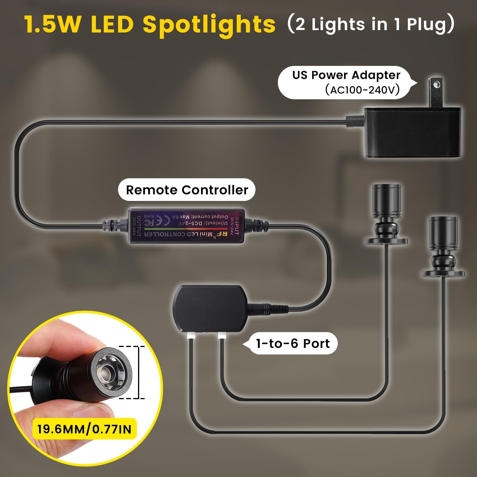 Mini LED Spotlight with Remote Control, Dimmable Small Spot Lights Indoor Plu...