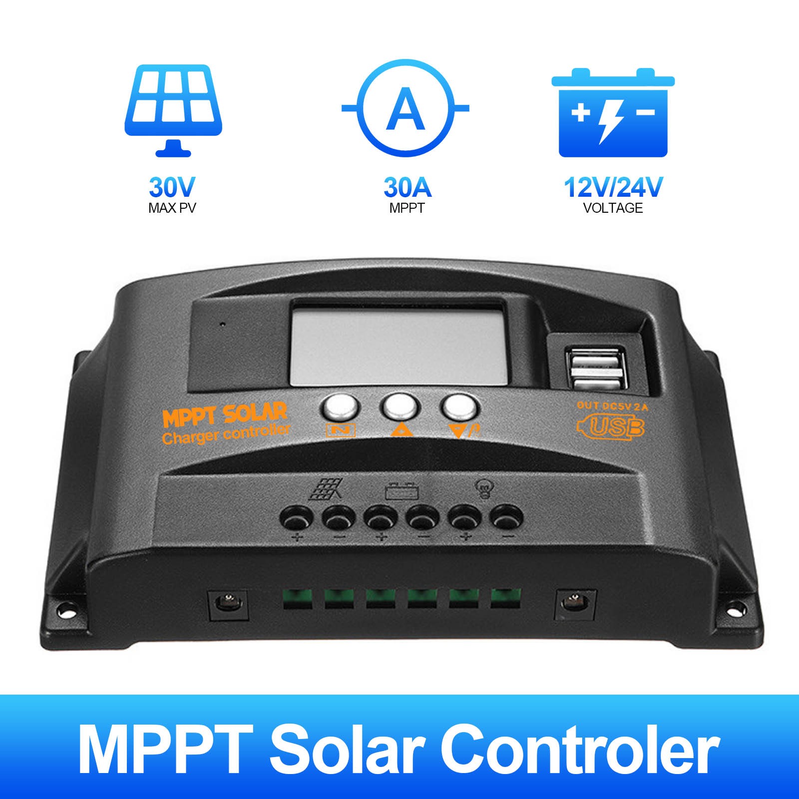 30-60A MPPT Solar Panel Regulator Charge Controller 12V/24V Auto Focus Tracking