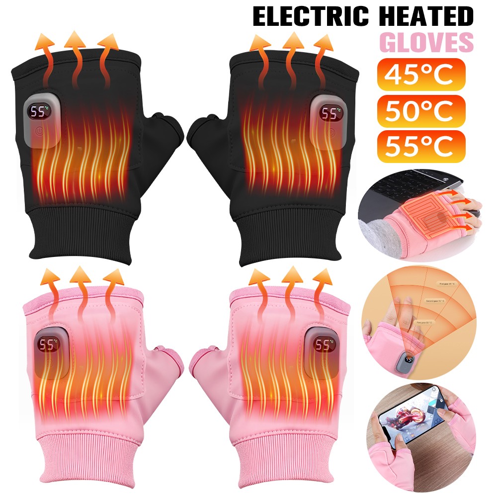 Electric Heated Gloves Rechargeable Fingerless Gloves for Outdoor Cycling Skiing