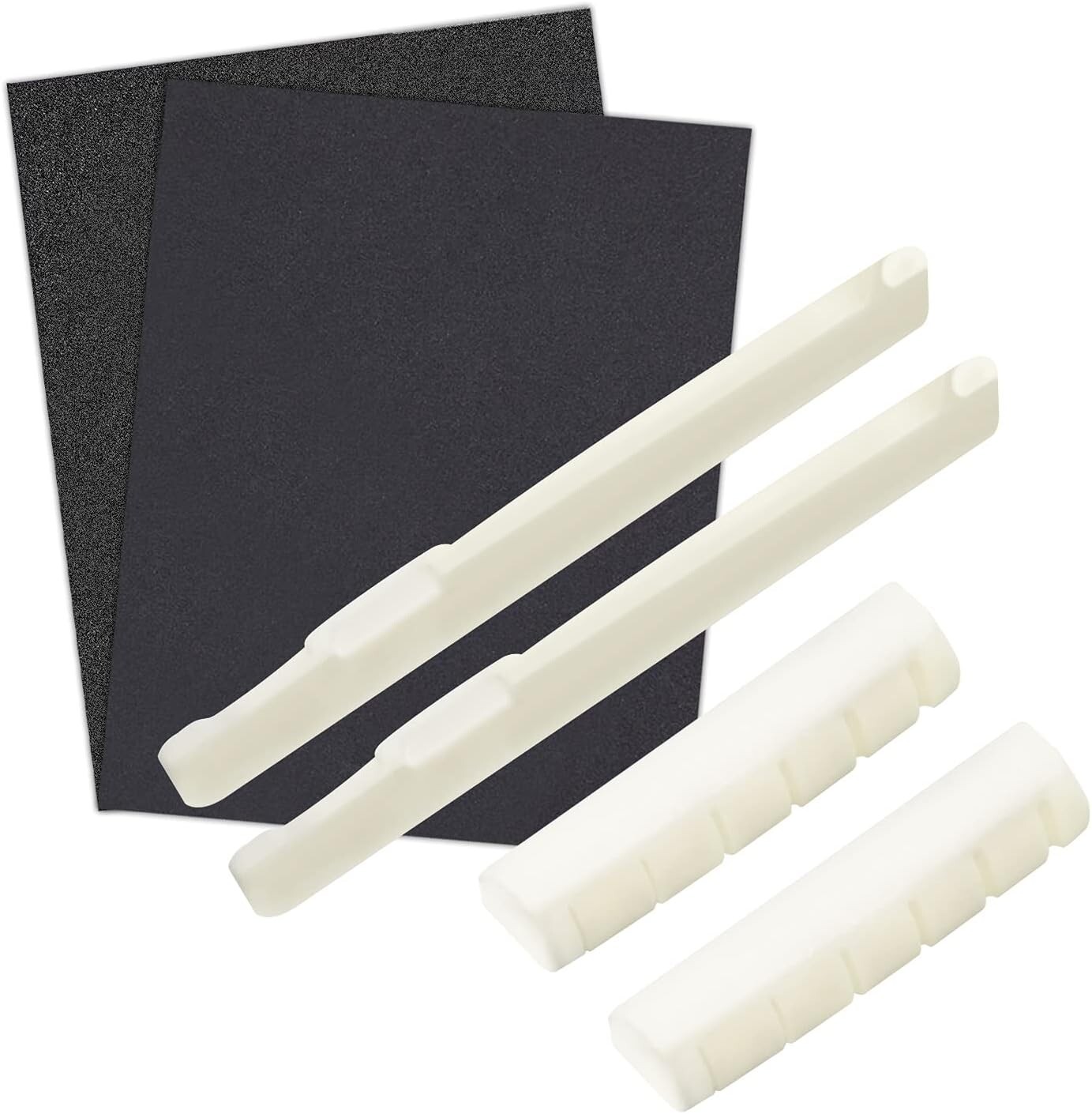 2 Set Bone 6 String Acoustic Guitar Bridge Saddle for 72/43Mm & 2Pcs Sand Papers
