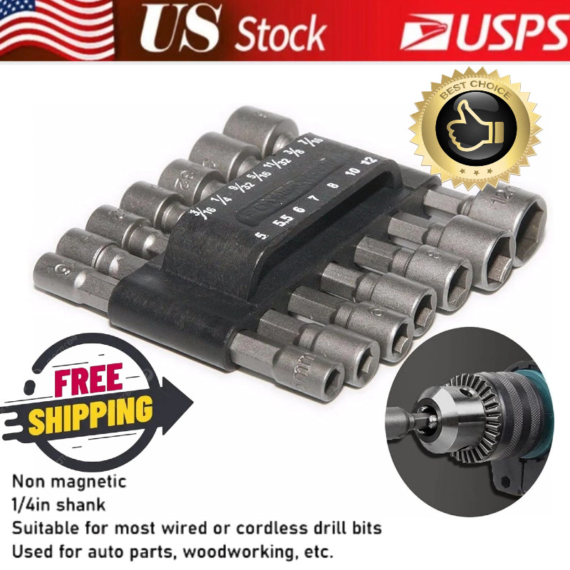 14PC POWER Nut Driver Drill Bit Set Socket Bit Adapter metric & SAE Socket for W