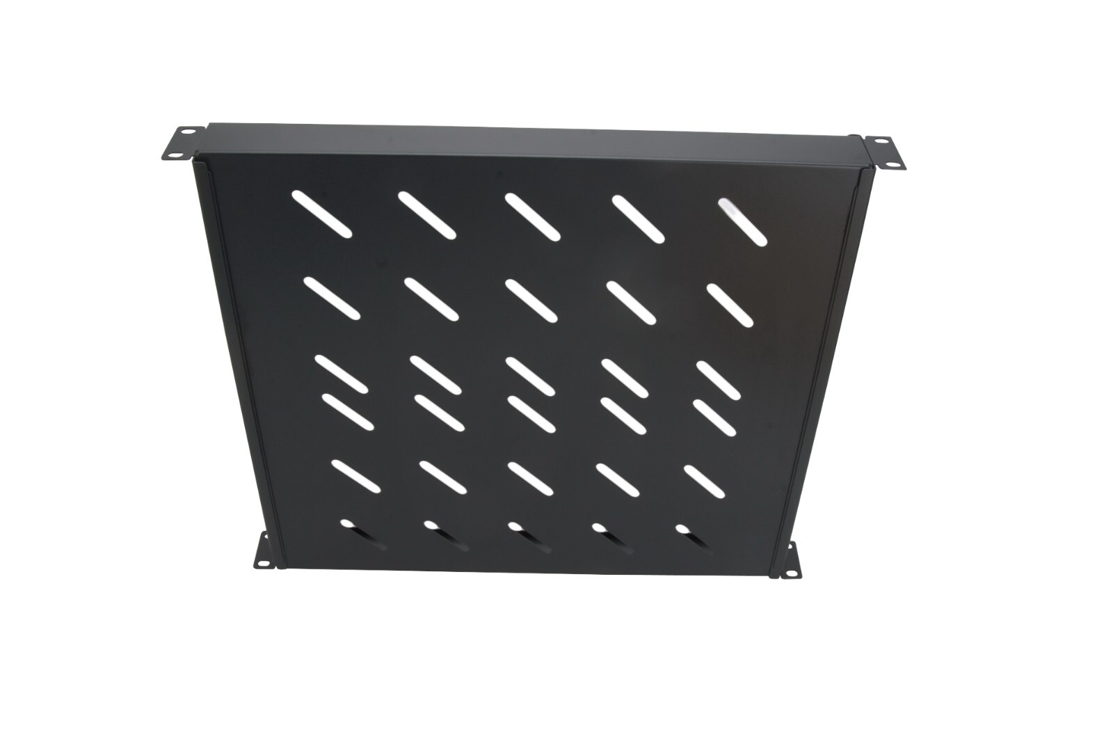 1U 19" Black 4-Post Vented Fixed Server Shelf Rack Mount, Adjustable 16in - 37in