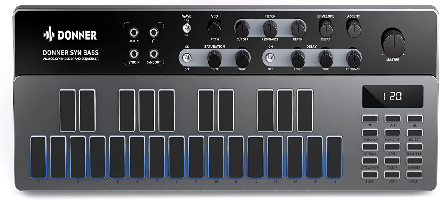 Analog Bass Synthesizer Sequencer, Donner Essential B1 with Intuitive Interface