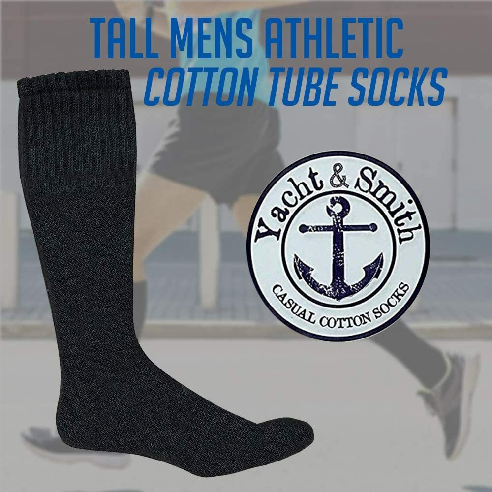 Mens Athletic Cotton Tube Socks, Bulk Pk Referee Socks,Size 13-16, 24 Pk Black