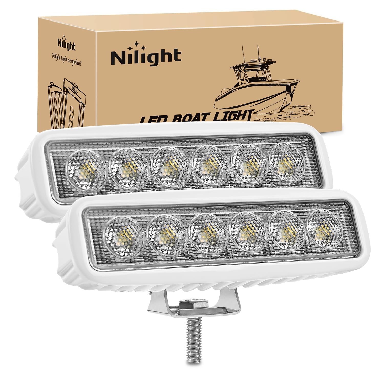 Nilight Marine Led Light Bar 2PCS 18w White 150° Lights House