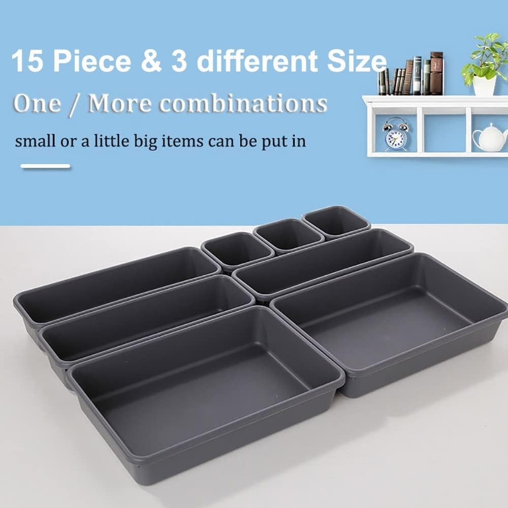 15-Piece Interlocking Drawer Organizer Set - Elegant Storage Solution in Black