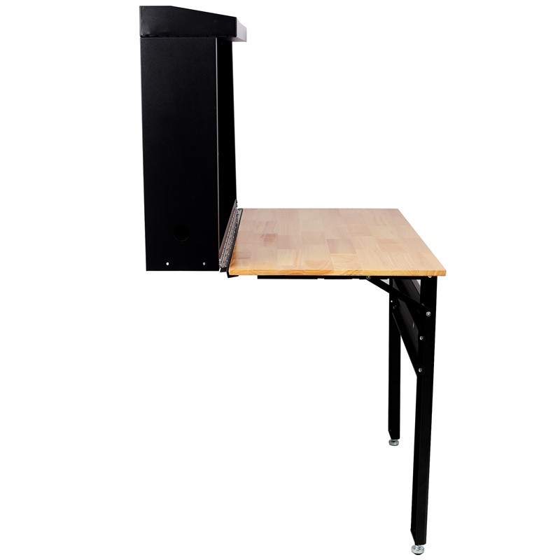 Foldable Steel Wall Mounted Workbench Rubberwood Work Surface for Tool Storage