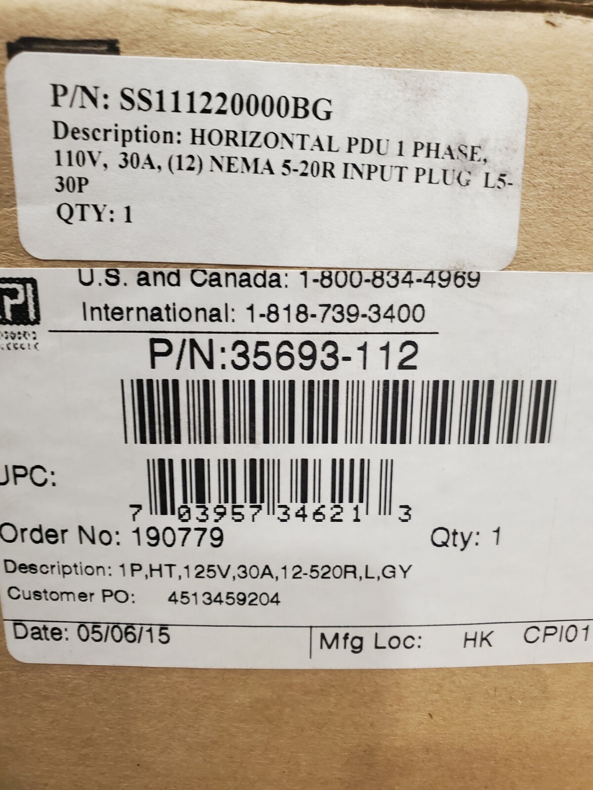 CPI 35693-112 BASIC HORIZONTAL RACK MOUNT PDU 30A