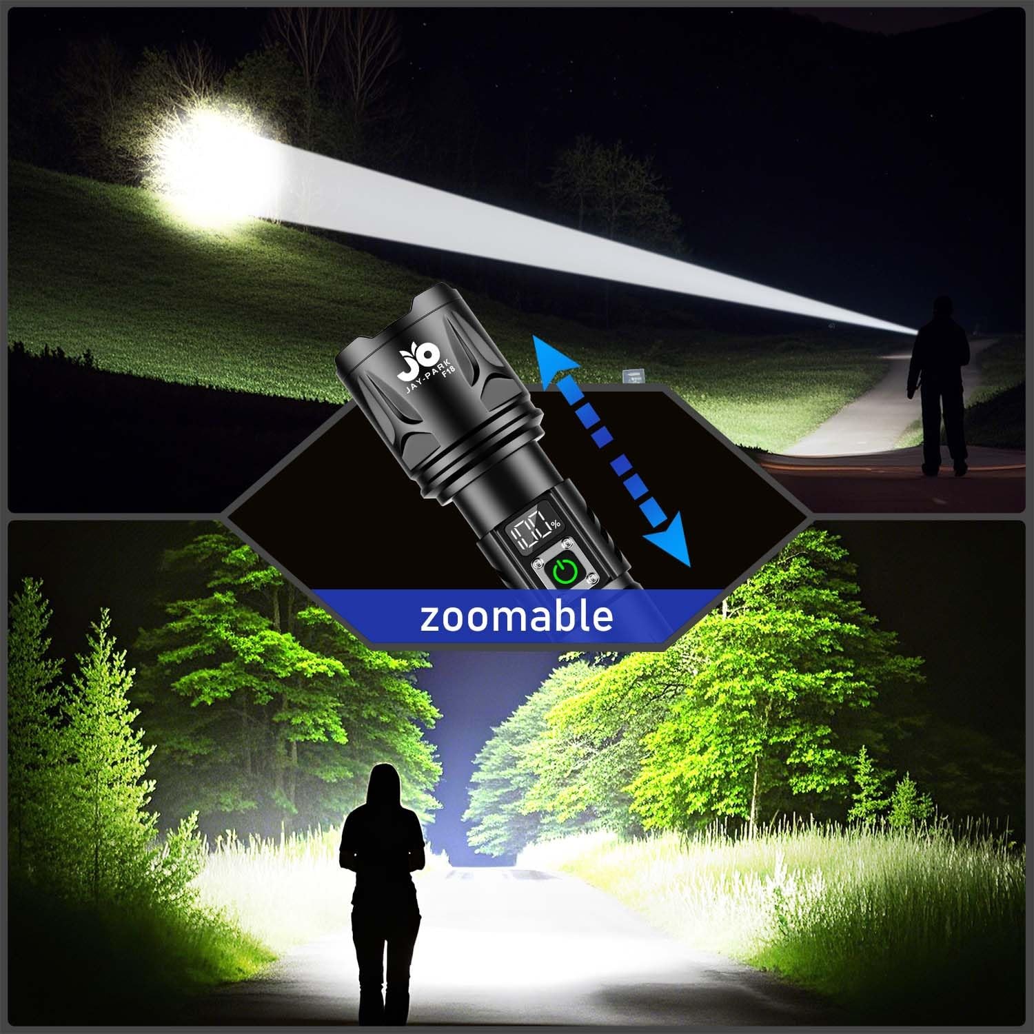 High Lumen Flashlight - 100000 Lumens, Rechargeable 5000mAh with LCD Display,...